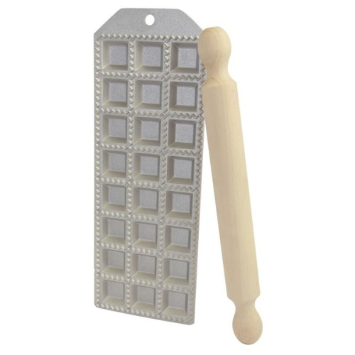 ALU MODEL ZA IZDELAVO RAVIOLOV - KVADRATNI 24 KOS + VALJČEK; DARILNO PAKIRANJE