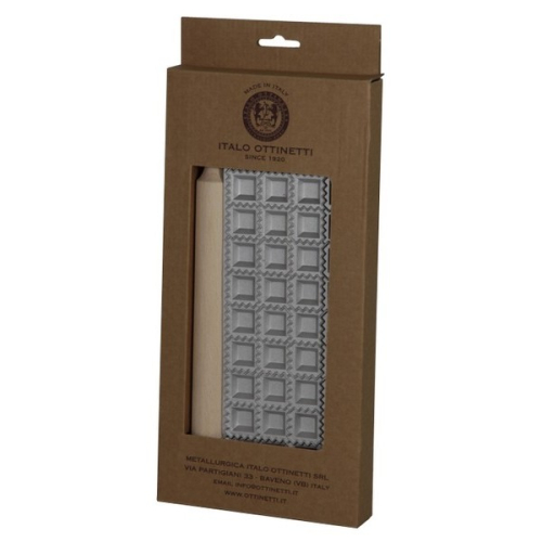 ALU MODEL ZA IZDELAVO RAVIOLOV - KVADRATNI 48 KOS + VALJČEK; DARILNO PAKIRANJE